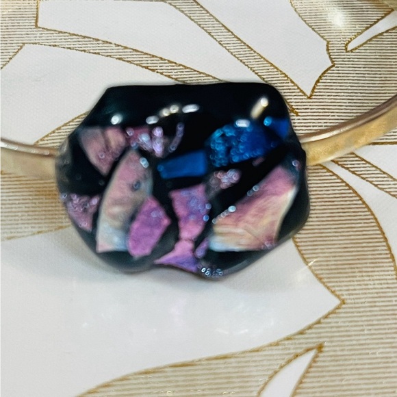 Southwest Signed Sterling Dichroic Glass Stone Cuff Bracelet Sz 6.25-6.5 - Picture 2 of 11